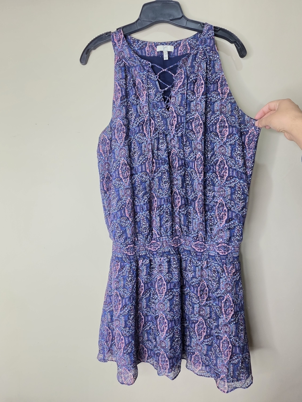 Joie Silk Blend Paisley Dress Blue Pink Sleeveless Lace Up Size M